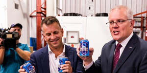 Prime Minister Scott Morrison with Andrew Constance,the Liberal candidate for Gilmore.