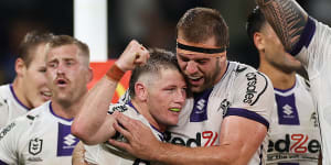 Melbourne hooker Harry Grant scores the golden-point winner against Parramatta in round one last year