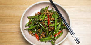 Twice-cooked green beans with pork mince.
