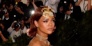 epa04733465 Rihanna arrives for the 2015 Anna Wintour Costume Center Gala held at the New York Metropolitan Museum of Art in New York,New York,USA,04 May 2015. The Costume Institute will present the exhibition'China:Through the Looking Glass'at The Metropolitan Museum of Art from 07 May to 16 August 2015. EPA/JUSTIN LANE Most memorable Met Gala dresses.