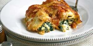 Classic cannelloni stuffed with spinach and ricotta.