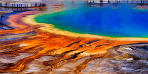 Don’t adjust your screen … the rainbow delights of Grand Prismatice Spring up close.