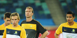 The Socceroos at their first training session in Durban ahead of their opening game against Germany at the 2010 World Cup in South Africa.