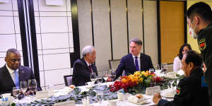 From left to right,US Secretary of Defence Lloyd Austin,Singaporean Defence Minister Ng Eng Hen,and his counterparts,Australia’s Richard Marles and China’s Wei Fenghe at last year’s Shangri-La Dialogue.