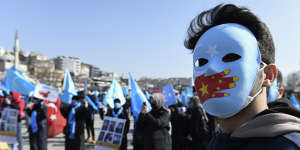 A February protest in Istanbul against China’s internment of Uyghurs.