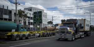 Trucks on Francis Street,Yarraville,in 2018.