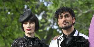 2024 Melbourne Cup Carnival Fashions on the Field media launch at the Flemington racecourse. 30 October 2024. Photo:Eddie Jim. ( models Sophie Patrece and Ali Nejad )