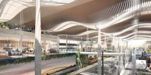 A design image of the interior of the new terminal at Western Sydney Airport.