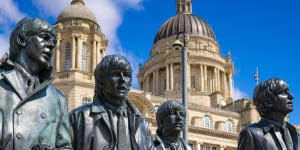 The Beatles statue in Pier Head of Liverpool created in Bronze by the sculptor Andy Edwards in year 2015. Located in the Liverpool Waterfront and donated by the Cavern Club. The placement was in the date of the 50 year anniversary of The Beatles last live concert in Liverpool xxEurovisionÃÂÃÂ Eurovision Liverpool UK coverÃÂÃÂ story;text byÃÂÃÂ SteveÃÂÃÂ McKenna cr:ÃÂÃÂ iStockÃÂÃÂ (reuse permitted,noÃÂÃÂ syndication)ÃÂÃÂ 