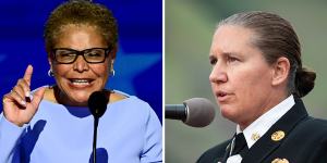 Karen Bass,mayor of Los Angeles,and Kristin Crowley,LA fire chief.