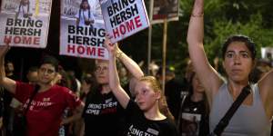 Friends and supporters of Hersh Goldberg-Polin protest outside Israeli Prime Minister Benjamin Netanyahu’s residence.