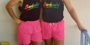 Warne and Berry in their pink shorts on a youth tour of the West Indies.