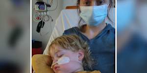 Perth mother Yvonne Ardley in hospital with her son. 
