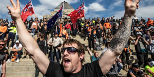 Thousands of people angry about vaccinations and lockdowns shut down parts of the city and descended on the Shrine of Remembrance before being forced out by riot police on Wednesday. 