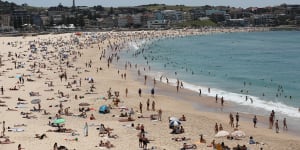 Beachgoers flocked to Bondi yesterday at the start of an extremely hot weekend in Sydney.