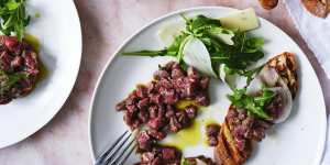 Danielle Alvarez’s carne cruda with fennel,olives,rocket and parmigiano reggiano.