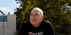  Australian Israeli Geoffrey “Danny” Majzner in front of his sister Galit Carbone’s home where she was killed by Hamas during the October 7 attack. 