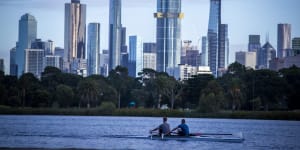 Melbourne’s skyline as seen from Albert Park Lake.