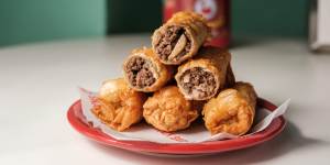 Ladies fingers - deep-fried filo cigars filled with minced lamb.