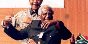 Anti-apartheid leaders Nelson Mandela and Desmond Tutu,pictured in 1998,led South Africa’s “truth” commission.