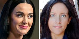 Katy Perry,left,and Australian fashion designer Katie Jane Taylor,who sells clothing under the brand name Katie Perry.