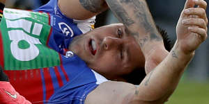 Mitchell Pearce suffers a serious concussion in Newcastle's draw with Penrith last Sunday.