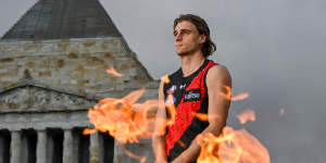 Essendon’s Harry Jones at the Shrine of Remembrance ahead of the Anzac Day game against Collingwood.