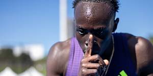 Gout Gout after breaking the men’s 200m record at the Australian Athletics Championships.