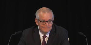 December 14,2022. A screenshot of former Prime Minister Scott Morrison appearing at the Royal Commission into the Robodebt Scheme. Credit:Supplied