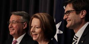 In government:Wayne Swan and Greg Combet with then Prime Minister Julia Gillard.