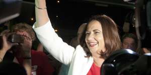 Annastacia Palaszczuk celebrates Labor’s win on election night in 2015.
