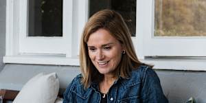 Julia Baird lunching over Skype on her verandah.