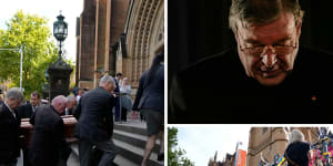 Cardinal George Pell now lies in state at St Mary’s Cathedral in Sydney. 