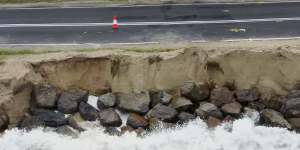 Coastal erosion reached the road at Inverloch in 2020. 