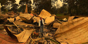 A ruined business in Mogo’s Main Street that was destroyed by the fire that swept through the NSW town on New Year's Eve.