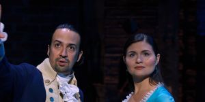 Lin Manuel Miranda and Phillipa Soo in as Alexander Hamilton and Eliza Schuyler in Hamilton.