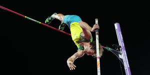Pole vaulter Kurtis Marschall escaped serious injury after his pole snapped mid-jump.