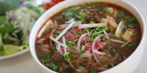 Sliced beef pho at Super Bowl.