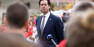 AFL CEO Gillon McLachlan at the announcement of the new team and stadium.