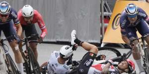 Caleb Ewan was sprinting for the win on stage three of the Tour last year when he suffered a high-speed crash,