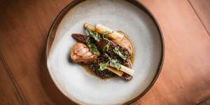 Torello veal tongue,roast sweetbreads,beluga lentils and salsify.