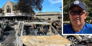 Burnt out cars following riots in Kenosha,Wisconsin. Dan Frankel is reconsidering who he will vote for in the presidential election. 