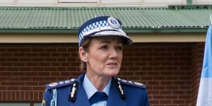 Karen Webb is sworn in as NSW’s first female Commissioner of Police at the school she attended in Boorowa. 