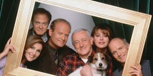 The cast of 1993 sitcom Frasier,famously a spinoff from Cheers. 
