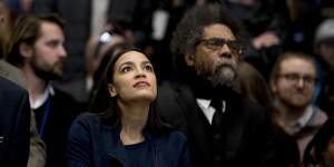 Cornel West (right) alongside progressive congresswoman Alexandria Ocasio-Cortez.