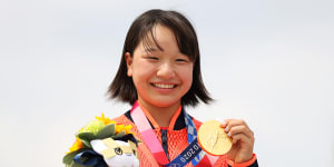 Nishiya Momiji won gold in the street skateboarding on Monday. 