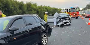 Several vehicles were damaged in the crash on the Pacific Motorway.