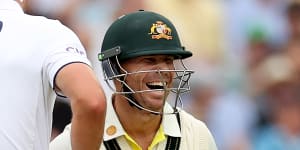 David Warner has a laugh with Stuart Broad on day one of the second Test at Lord’s.
