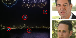 ‘An expensive event’:50 drones plunge into Swan River during sky show fail