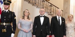 Prime Minister Anthony Albanese and his partner Jodie Haydon arrive at the White House for a state dinner hosted by US President Joe Biden and first lady Jill Biden.
